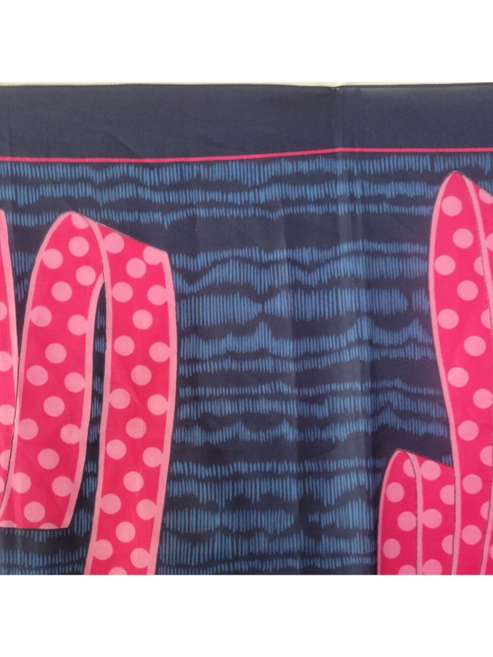Vtg Rochas Byzance Paris Silk Square Scarf 34" Navy Pink Polka Dot Ribbon Access - Picture 7 of 16